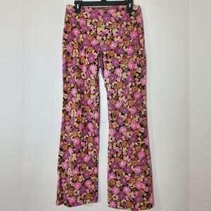 Womens Floral Micro Cordoroy Flareleg Highrise Pants Size 8 Made In Spain